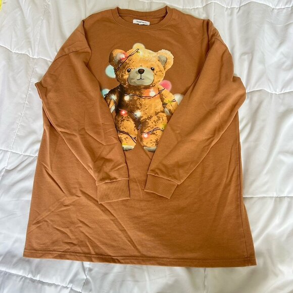 Grayson Threads Long Oversized Teddy Bear Sweatshirt Brown M Christmas Holiday - Picture 1 of 6